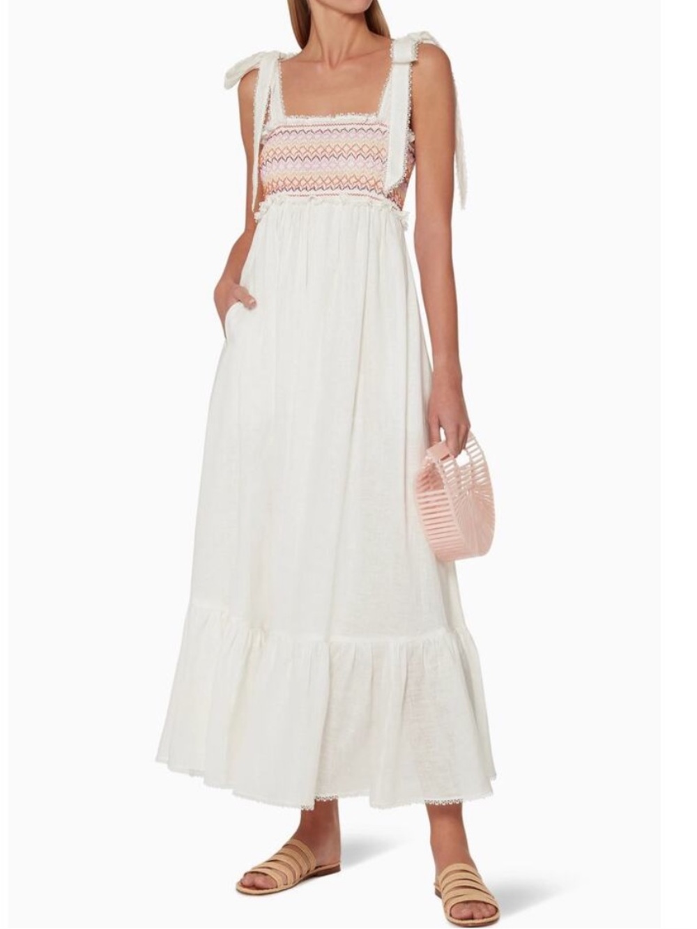 Zimmermann Maxi Dress with Pink & Orange Smocked Bodice